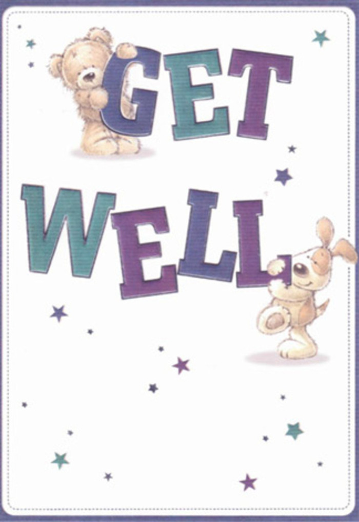 Bursting with gentle encouragement, this charming get well card brings together two beloved characters: a soft, round teddy bear and a perky-eared puppy, both captured mid-moment as they support the oversized, expressive letters spelling 'Get Well.' Their inviting fur textures are rendered in a style that almost invites real touch, their cheerful faces brimming with genuine kindness. Vivid indigo and teal shades give the bold typography its delightful energy, glowing against the clean white background-much like the light that dapples through the trees in Highams Park during spring. Clusters of playful stars arch around the scene, painted in radiant blues and purples, suggesting a cascade of joyful wishes spreading through a caring community. The sense of craftsmanship in every detail is akin to the thoughtful artistry seen at Florist Highams Park, where local florists create floral arrangements to soothe and encourage. This illustrated moment, both light-hearted and sincere, mirrors the simple gestures that mean so much-delivering not just a card, but a wave of empathetic support for someone in need. The composition feels perfectly suited to brighten a bedside or a neighbour's kitchen table, offering a hopeful expression of recovery and heartfelt kindness throughout Highams Park.