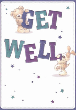 Radiating a sense of tender reassurance, this get well card features a cuddly teddy bear securely perched atop the bold 'GET,' while a playful puppy nestles by the confident 'WELL' below. Their lively, rounded forms and expressive faces carry a message of caring and hope, much like the bouquets crafted at Florist Highams Park for homes near Vincent Road or The Avenue. Jewel-toned text in dramatic purples and tranquil teals energises the card, standing out vividly against the pristine white backdrop-a visual cue of optimism and renewal. Across the design, twinkling stars in varying blues and purples hint at the magic of wishing someone well, much like a freshly arranged bouquet might cheer a friend convalescing in Highams Park. The detailed fur of the bear and puppy seems to promise a comforting embrace, adding a tactile richness to the scene. The clean background and lively splashes of colour evoke the clarity and lift that comes with a gesture of kindness from someone you trust. The card's layout, with its care and playful intent, is reminiscent of how a florist selects each bloom with a recipient's spirit in mind-crafted to offer warmth, comfort, and encouragement for a brighter tomorrow in our local community.